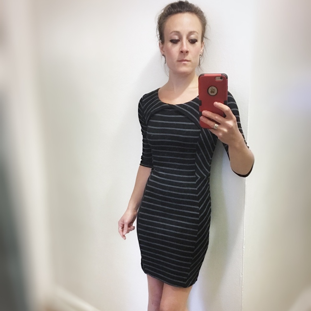Warehouse black/grey striped dress